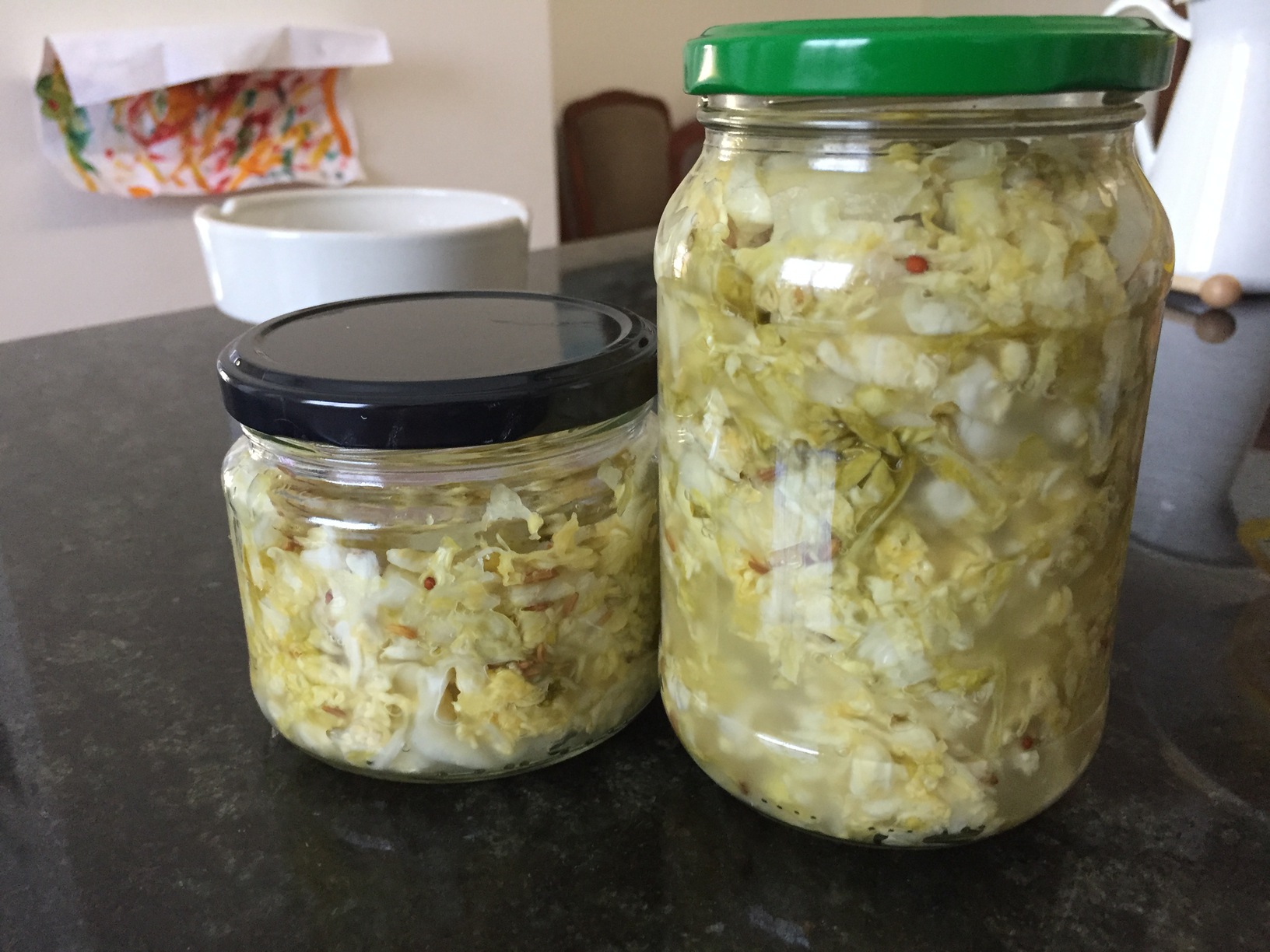I only used a small cabbage, so the net result was two jars of sauerkraut, which was the perfect amount for all the Reuben sandwiches made with the corned beef